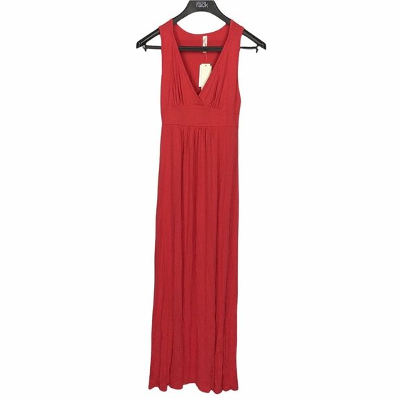 Loveappella V-Neck Jersey Long Maxi Dress Empire Waist V-neck Pink Womens Small - Picture 2 of 7